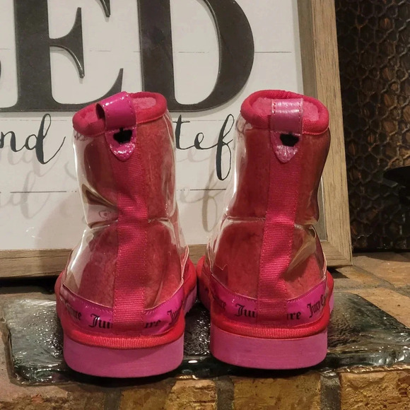 JUICY COUTURE Klash Faux Fur Lined PVC Shell Boots Hot Pink Sz 10 - Picture 4 of 10